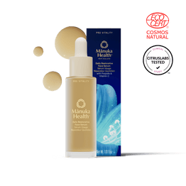 Manuka Healths Pro Vitality Face Serum bottle and packaging. 