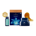 Manuka Health honey products including lozenges, syrup, and jar on a green background