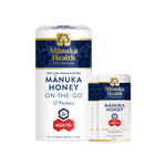 Manuka Health Manuka Honey snap pack box packaging MGO 115 on a white background.