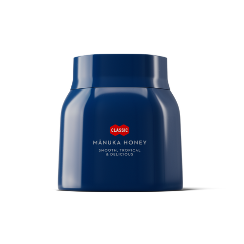 Manuka honey with 'Classic' branding on a white background.
