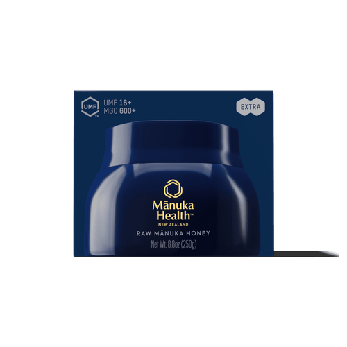 Manuka Health manuka honey MGO 600+ packaging on a white background.