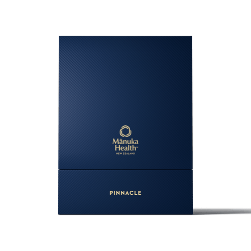 Pinnacle Harvest MGO 1600+ blue packaging on a white background.