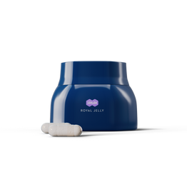 Royal Jelly Capsules container with pills on a clean white background. 
