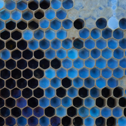 Close-up of blue and black hexagonal tiles